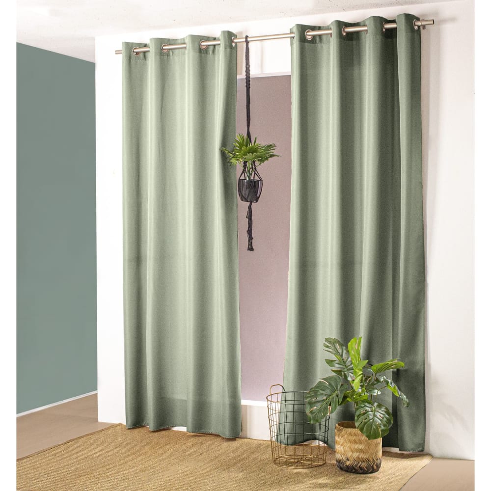 Home Maison Rideau à œillets en pur coton kaki 135x240 cm style contemporain Vert