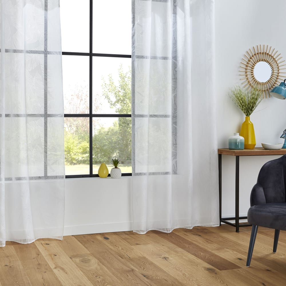 Home Maison Voilage tamisant imprimé feuilles polyester blanc 140x240 cm style contemporain - Pes - Polyester