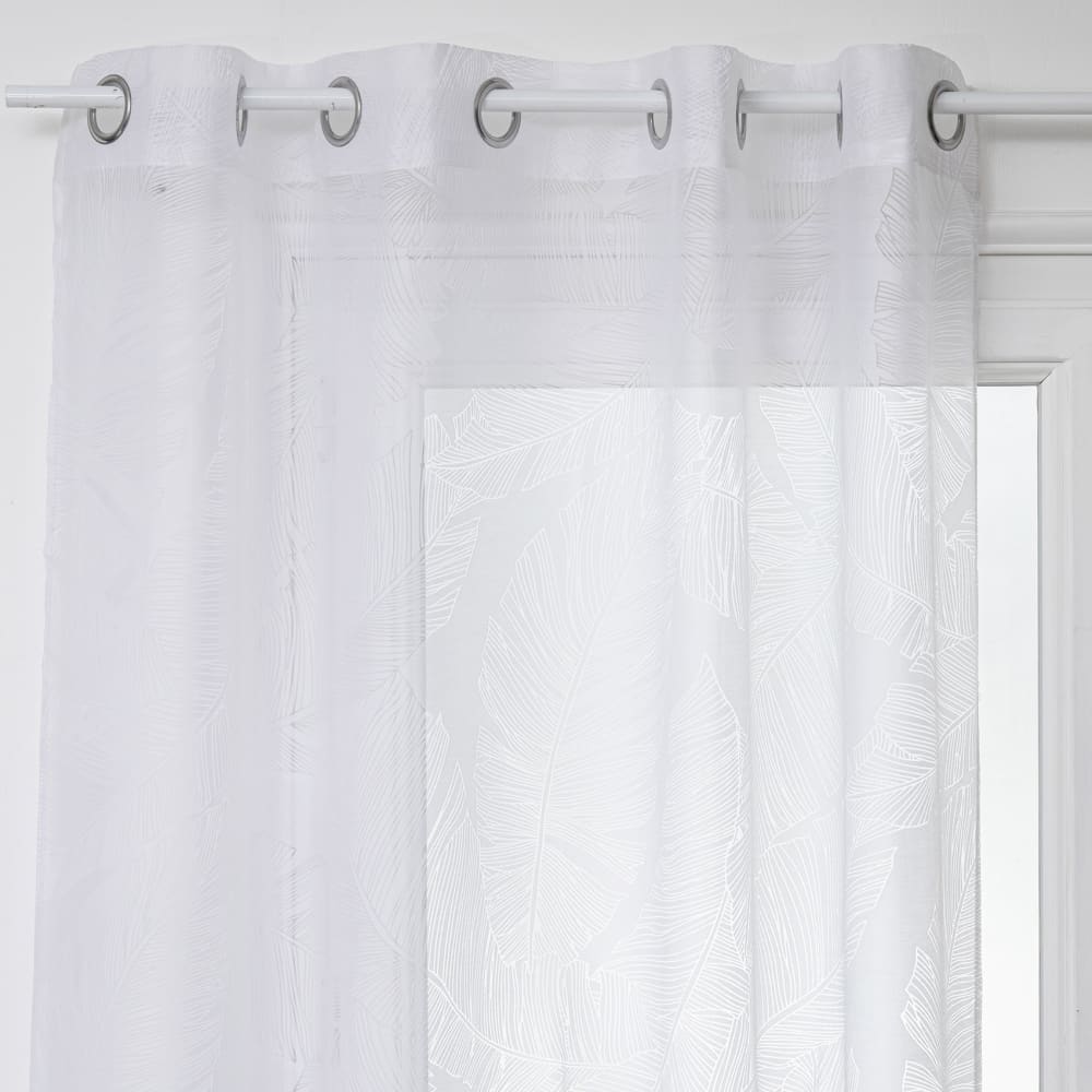Voilage tamisant imprimé feuilles polyester blanc 140x240 cm - Maisons du Monde