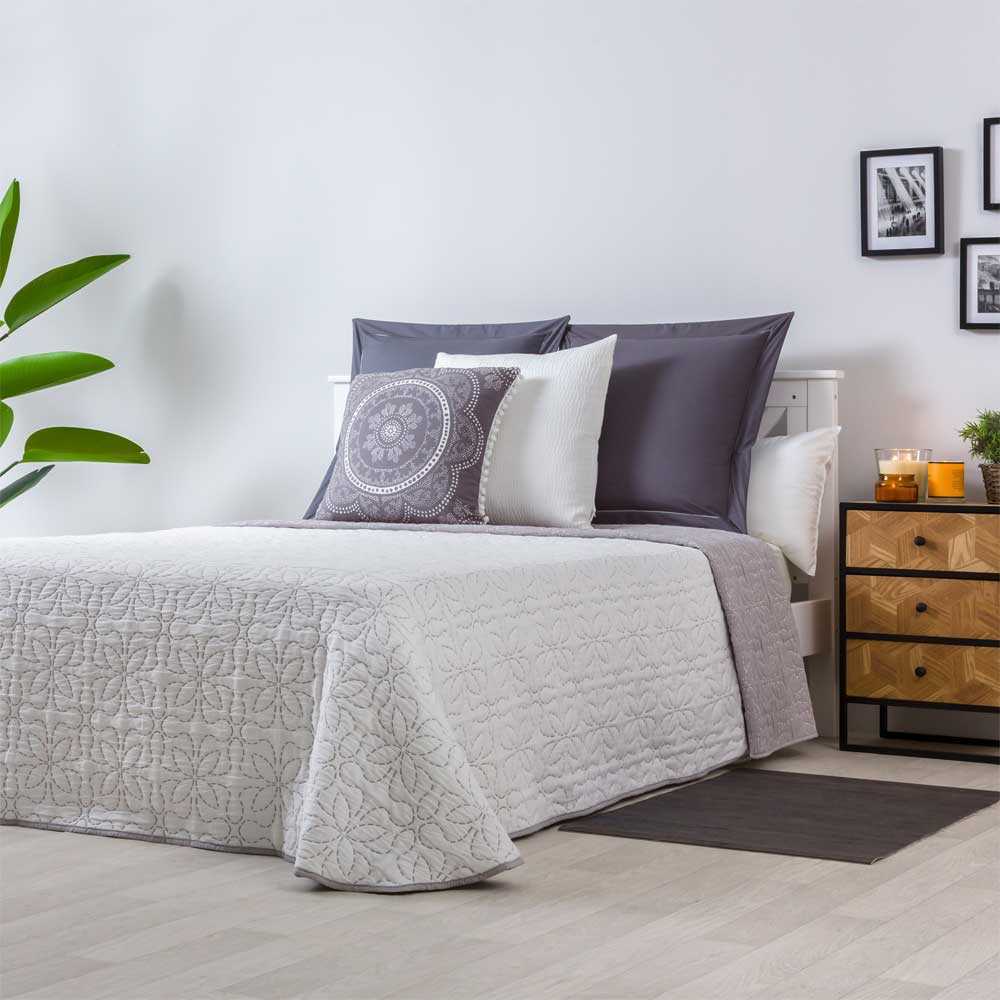 Colcha primavera verano algodón poliéster gris 250x260 cm cama de 150 - Maisons du Monde