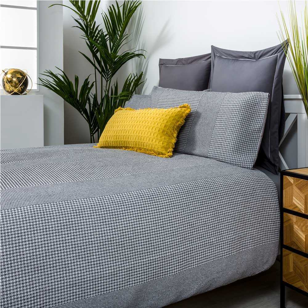 Funda Nordica Nido de Abeja algodón poliéster gris 260x240 Cama 180
