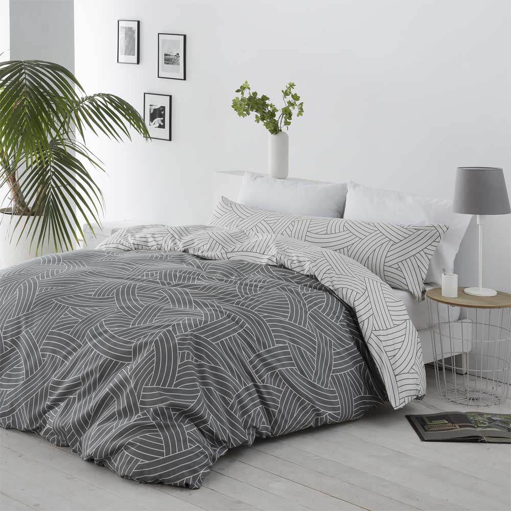 Funda nórdica reversible microfibra gris 150x220 Cama de 90 - Maisons du Monde