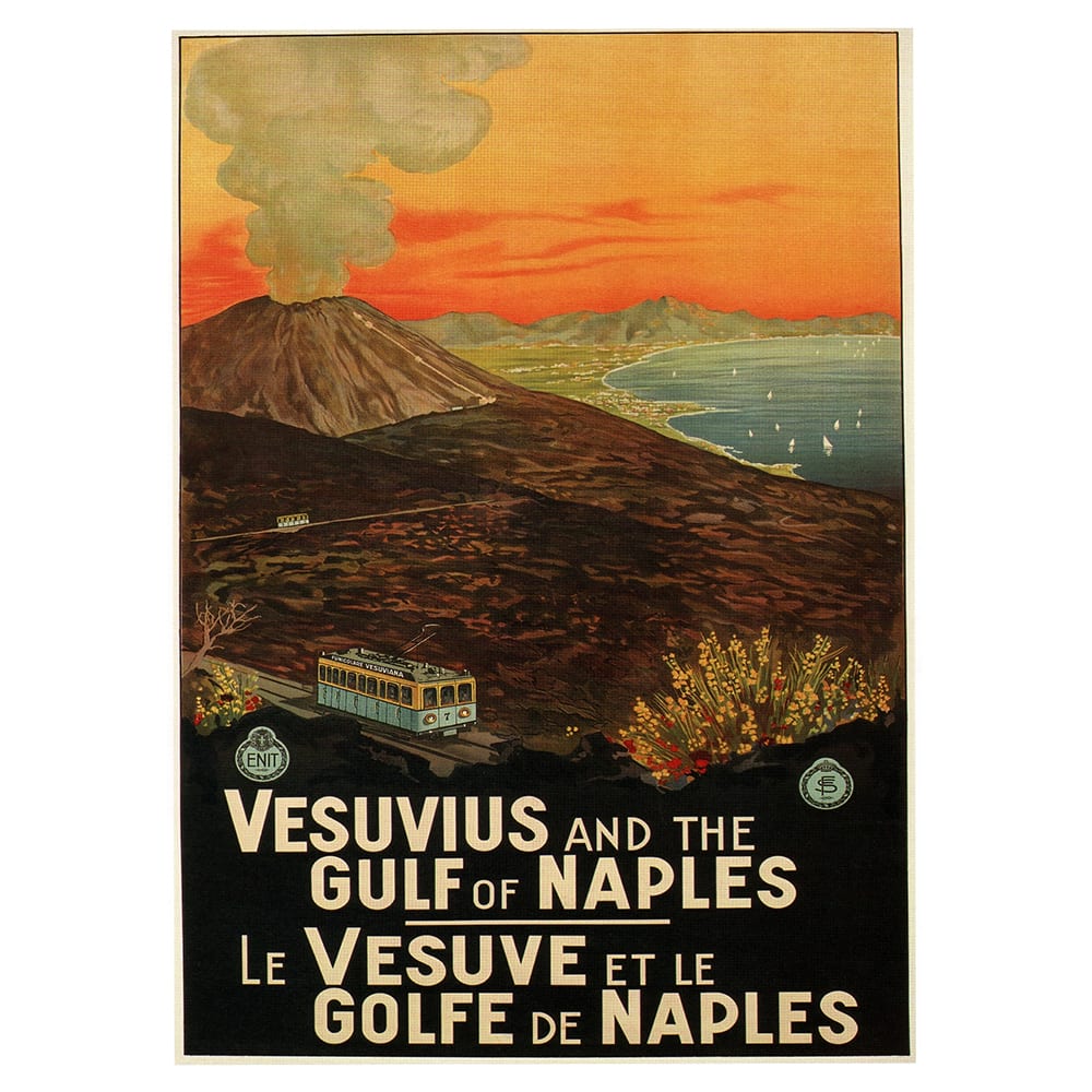 Cartel Turístico Vintage Il Vesuvio E Il Golfo Di Napoli cm. 50x70