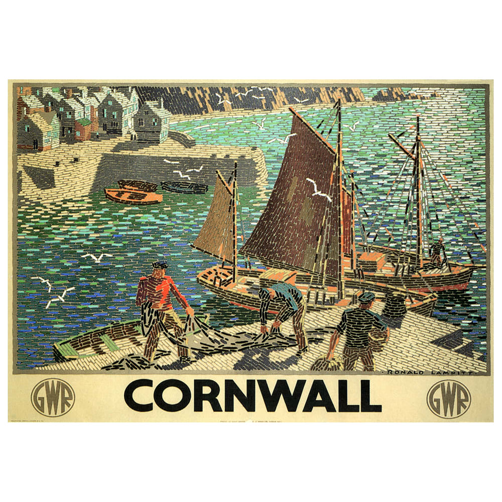 Tableau affiche publicitaire vintage Cornwall 50x70cm