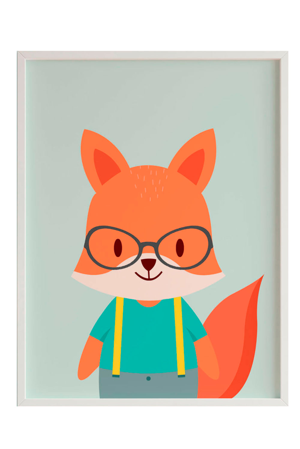 Impression de renard encadrée en bois blanc 43X33 cm