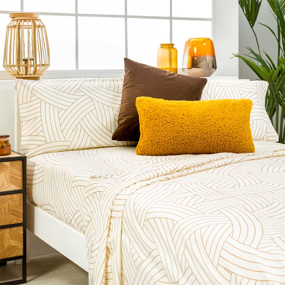 Juego de sábanas microfibra hipoalergénica beige 240x260 Cama 150