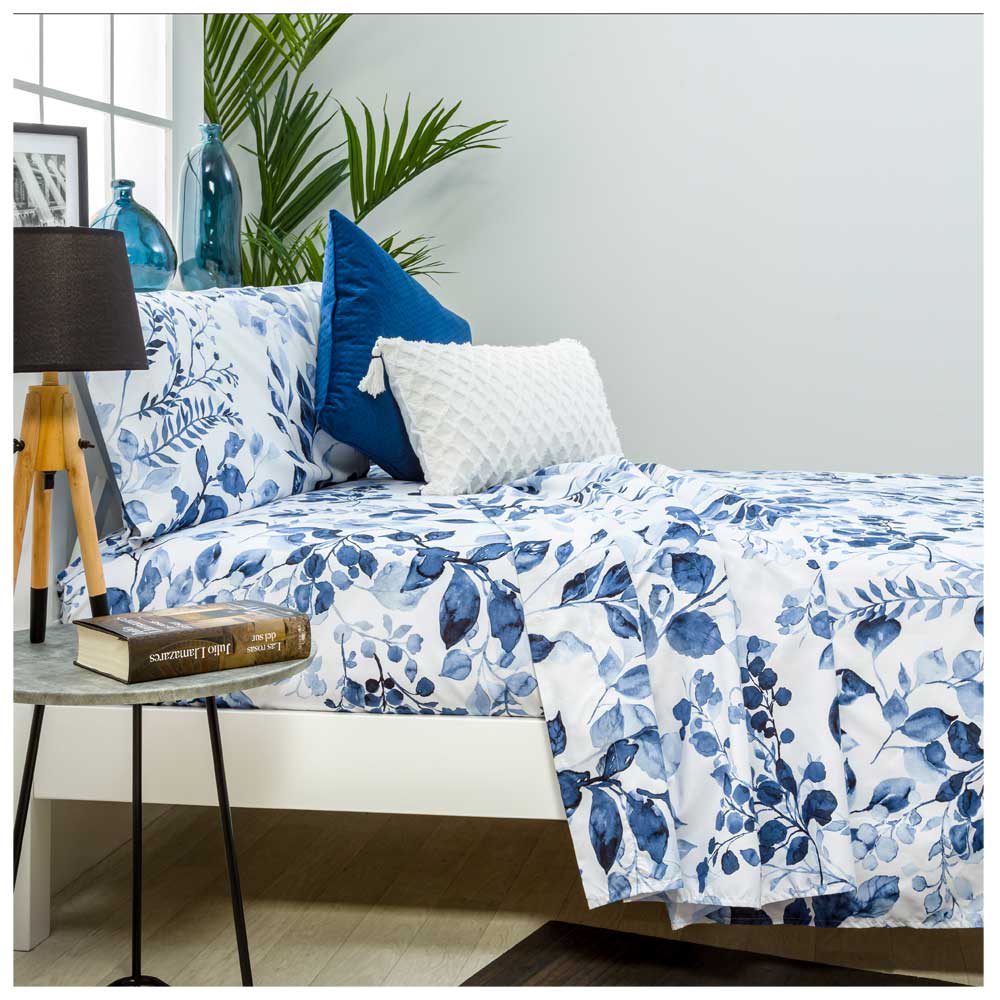 Juego de sábanas microfibra hipoalergénica azul 270x260 Cama 180 - Maisons du Monde