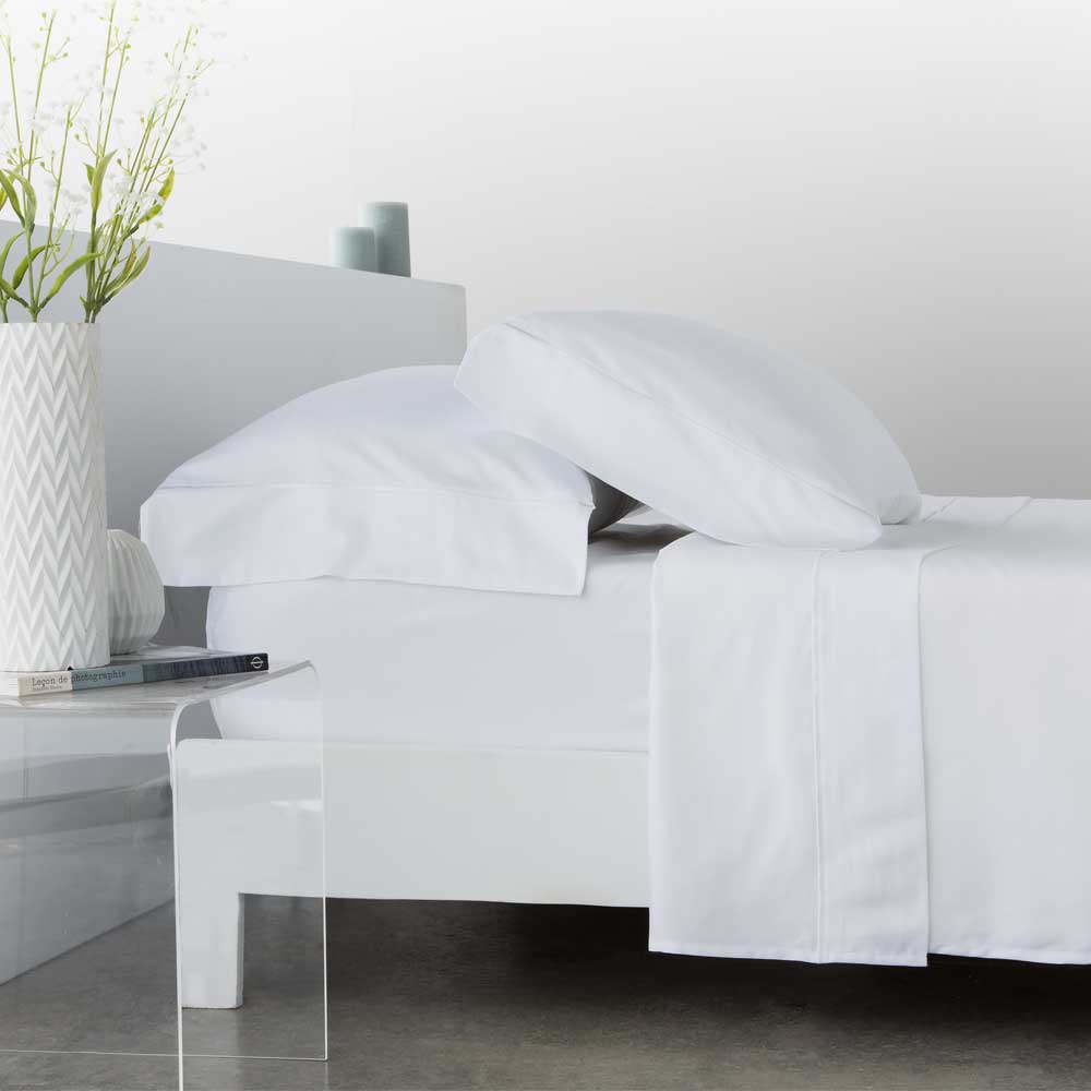 Juego de sábanas satén algodón egipcio 300 blanco 180x260 Cama 105