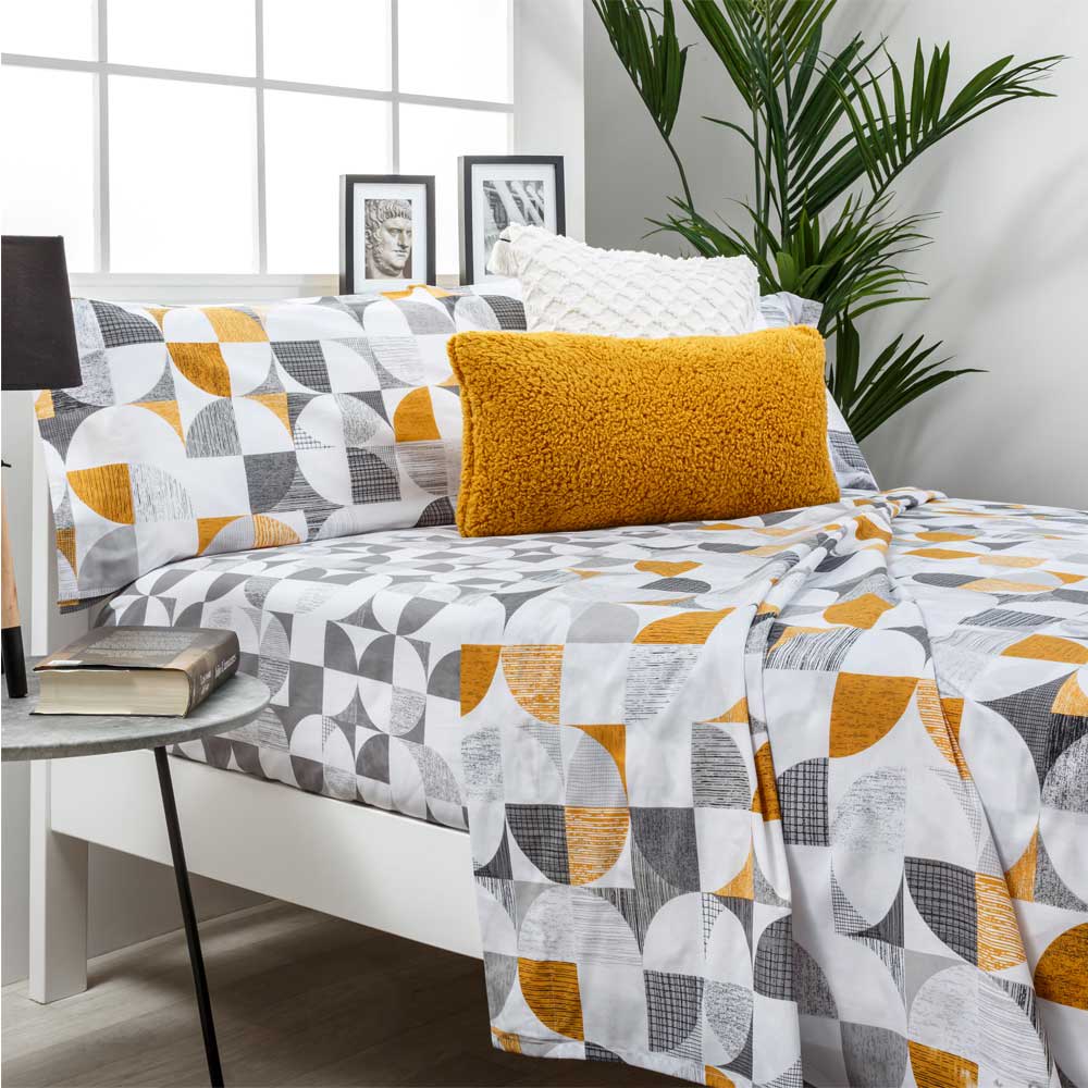 Juego de sábanas algodón poliéster gris y mostaza 240x260 Cama 150