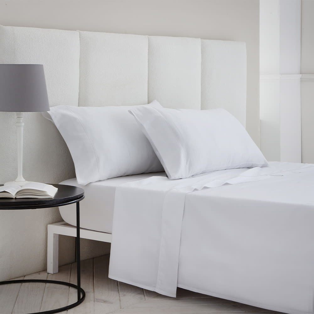 Juego de sábanas satén algodón egipcio 400 blanco 210x260 Cama 135