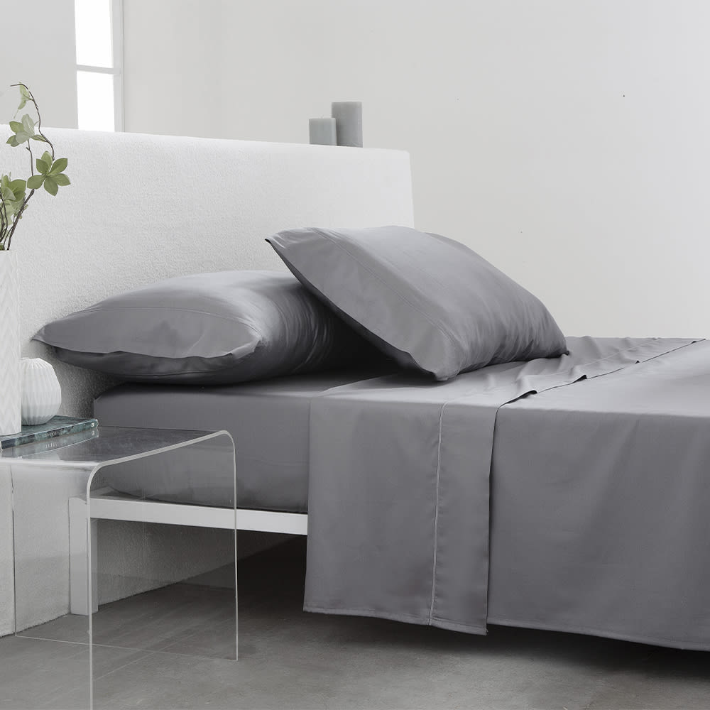 Juego de sábanas satén algodón egipcio 300 gris 270x260 Cama 180