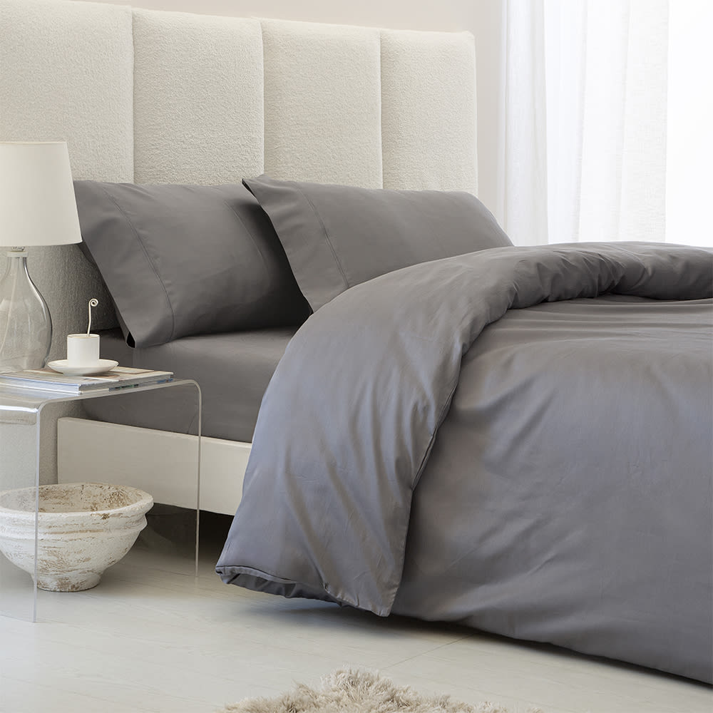 Funda nórdica Saten Algodon Egipcio 300 Hilos Gris 280x240 Cama de 200