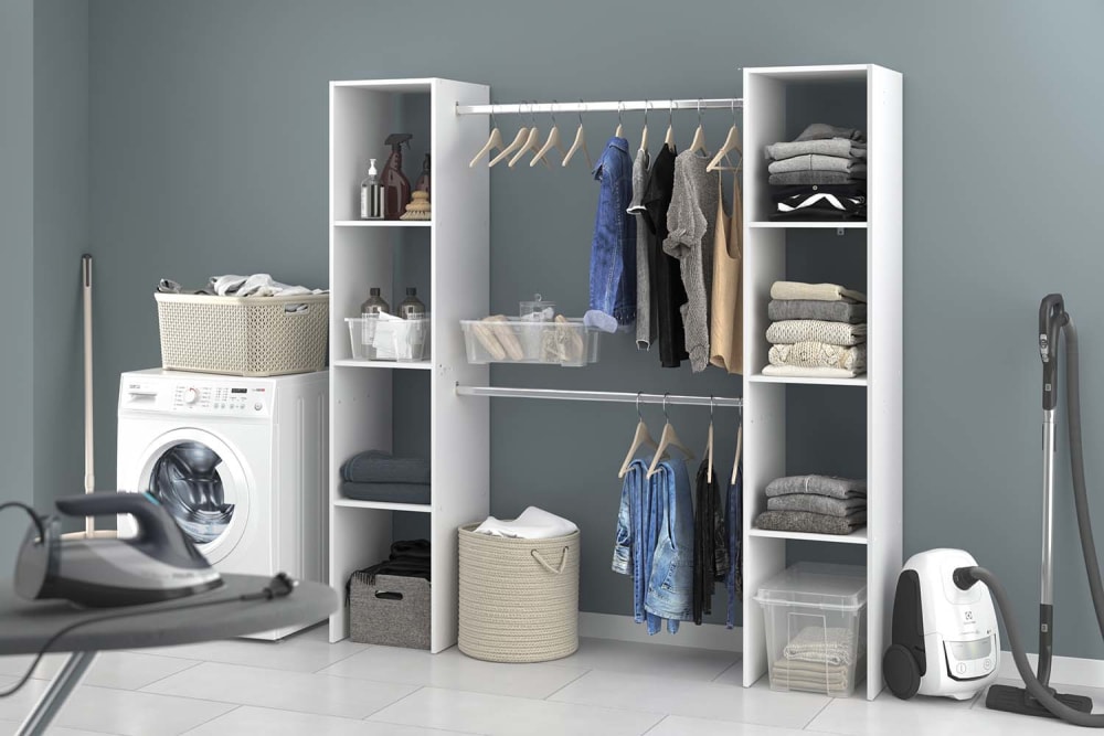 Kleiderschrank mit 6 Regalen 2 Kleiderstangen 180 x 40 x 180 cm -
