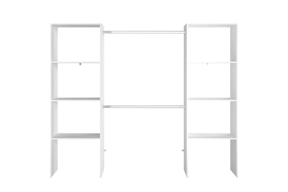 Dressing blanc 6 étagères, 2 penderies 220 x 40 x 180 cm