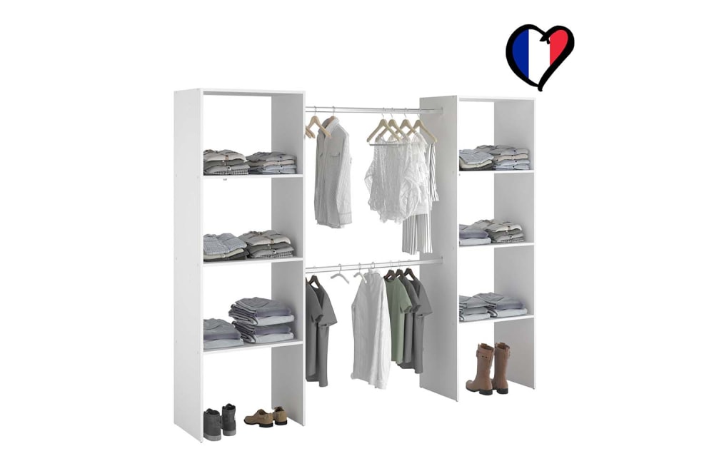 Kleiderschrank mit 6 Regalen 2 Kleiderstangen 220 x 40 x 180 cm -