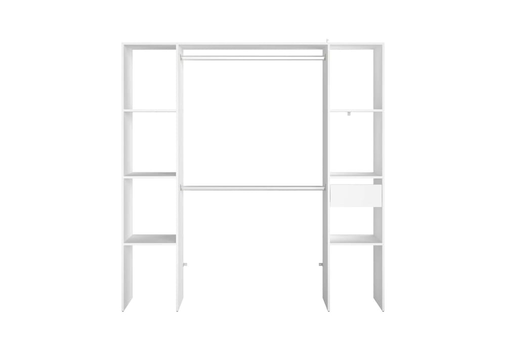 Kleiderschrank weiß 6 Regale, 1 Schublade, 2 Kleiderstangen 180 x 40 x