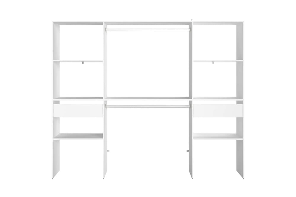 Concept Usine Großer weißer Kleiderschrank mit 2 Kleiderstangen 6 Regalen und 2 Schu style modern - Spanplatte
