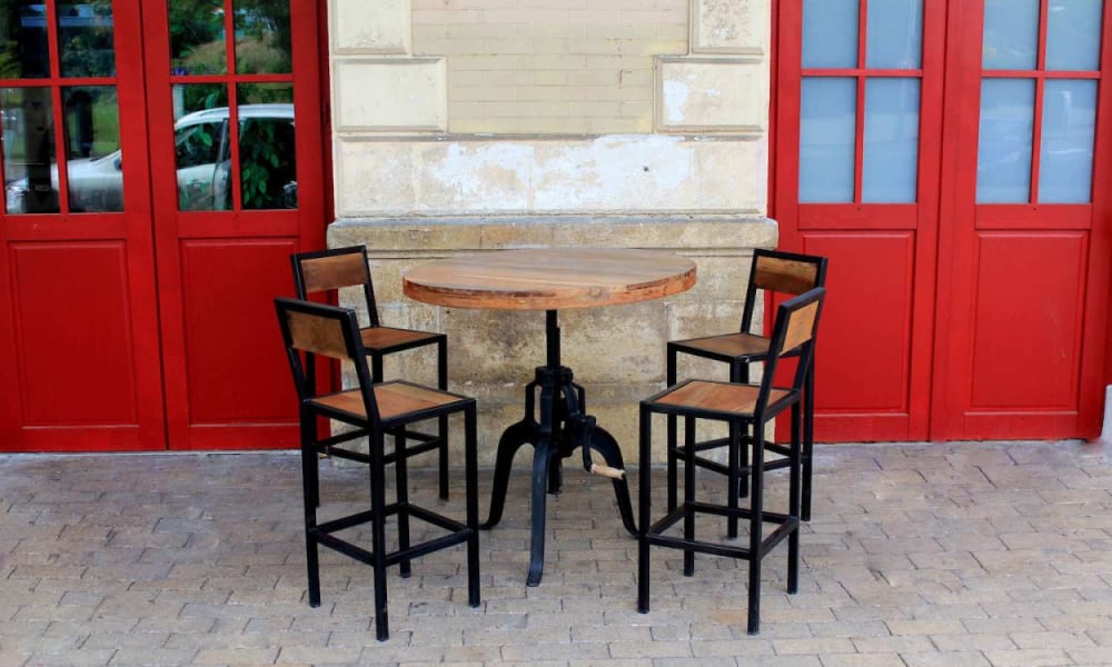 Chaise Haute en Acier et Bois de Manguier