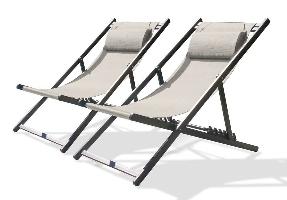Lot de 2 chiliennes de jardin en toile et aluminium