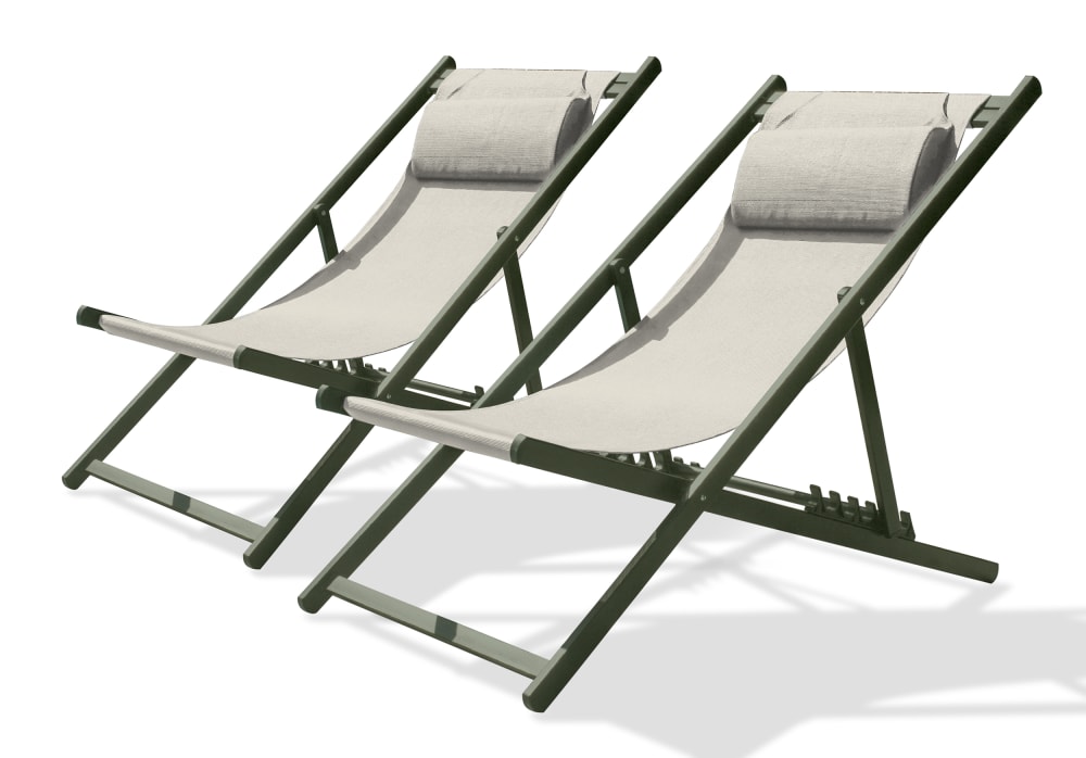 Lot de 2 chiliennes de jardin en toile plastifiée et aluminium