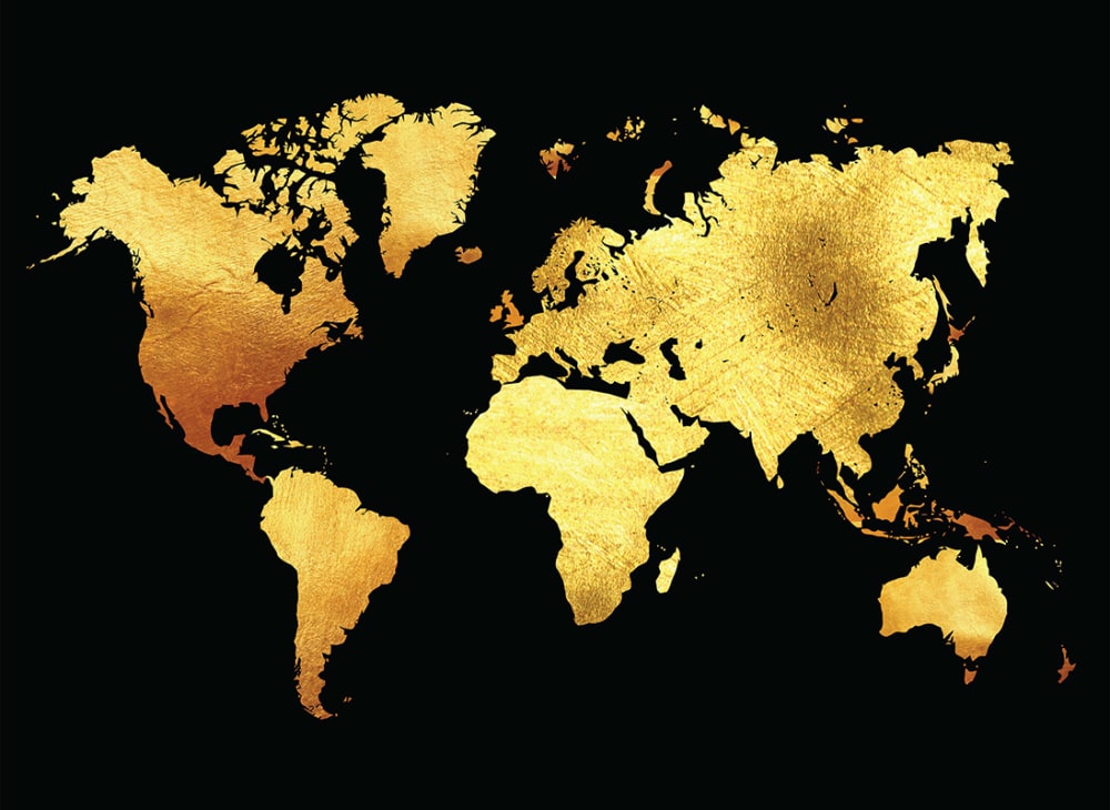 Stampa Mappa del Mondo oro 50x70 - Dorato - LEGNO