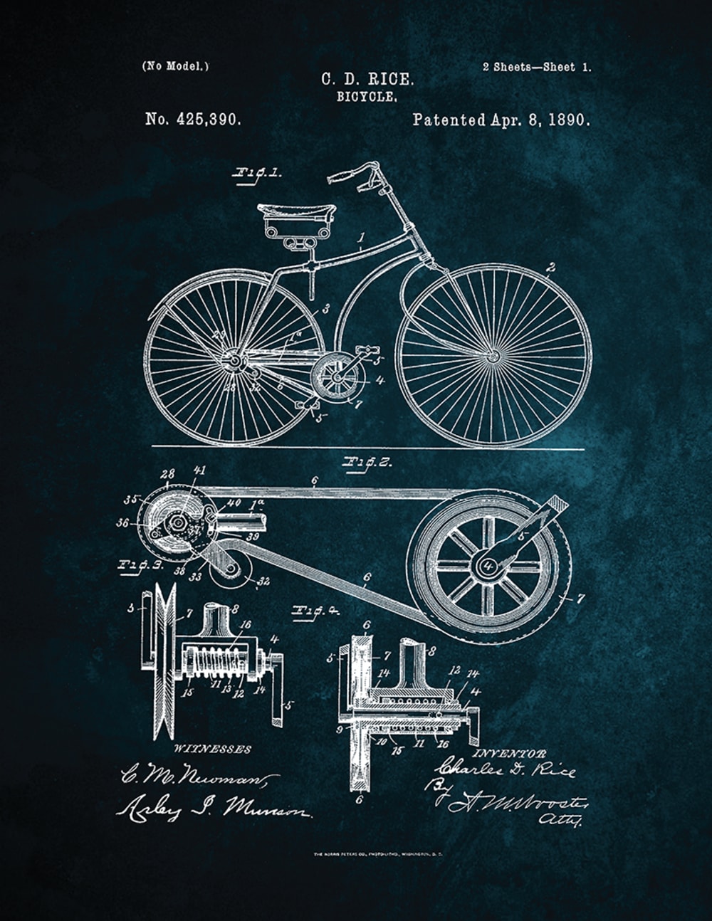 Stampa Blueprint Bicicletta 30x40 - Nero - LEGNO