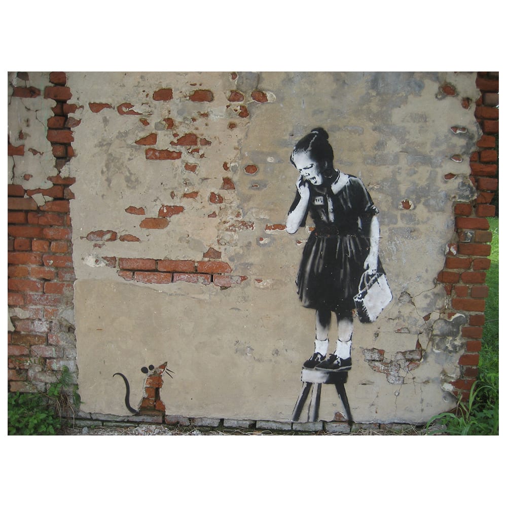 Stampa su tela - Bambina e topolino, Banksy cm. 60x80 - Multicolore - PES - Poliestere