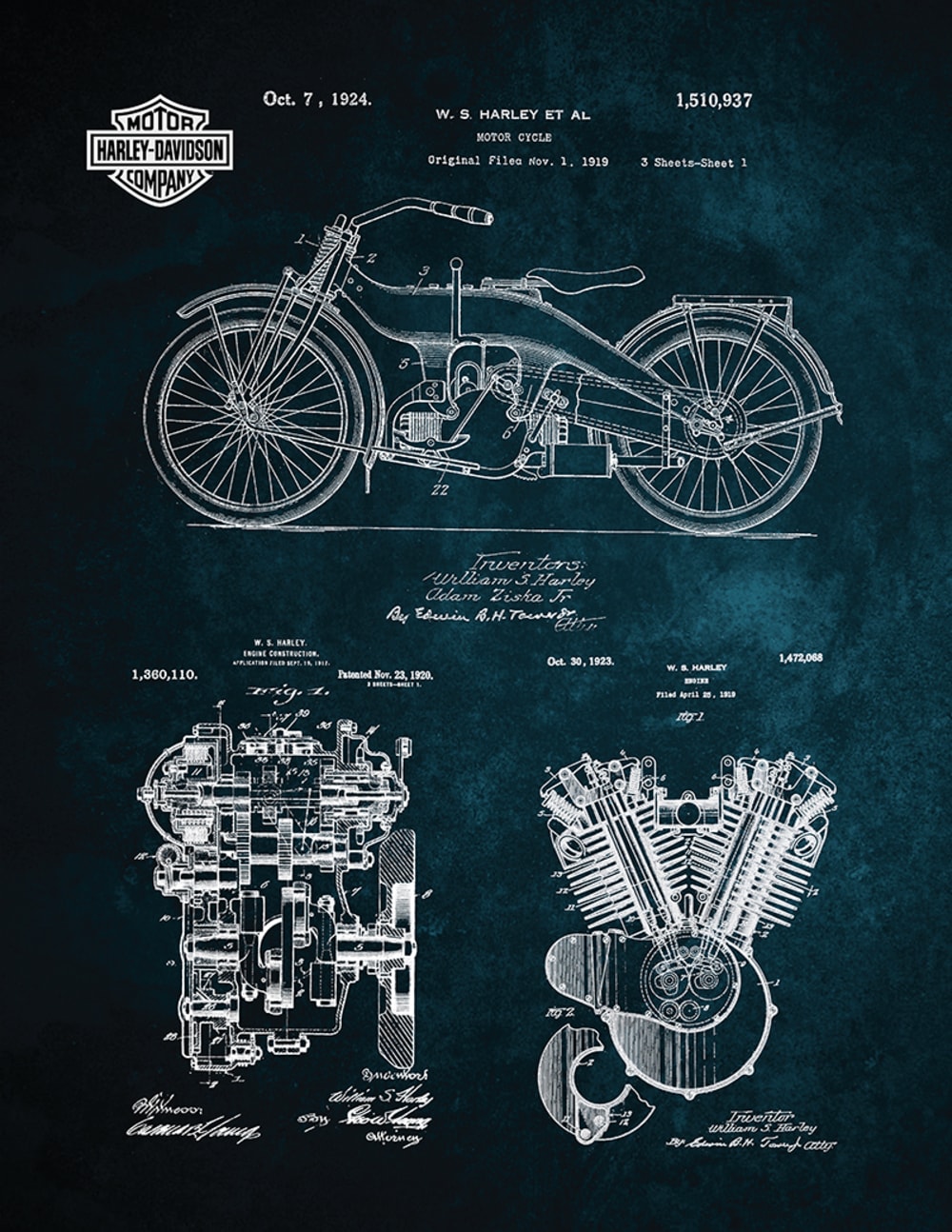 Stampa Blueprint Moto 30x40 - Nero - LEGNO