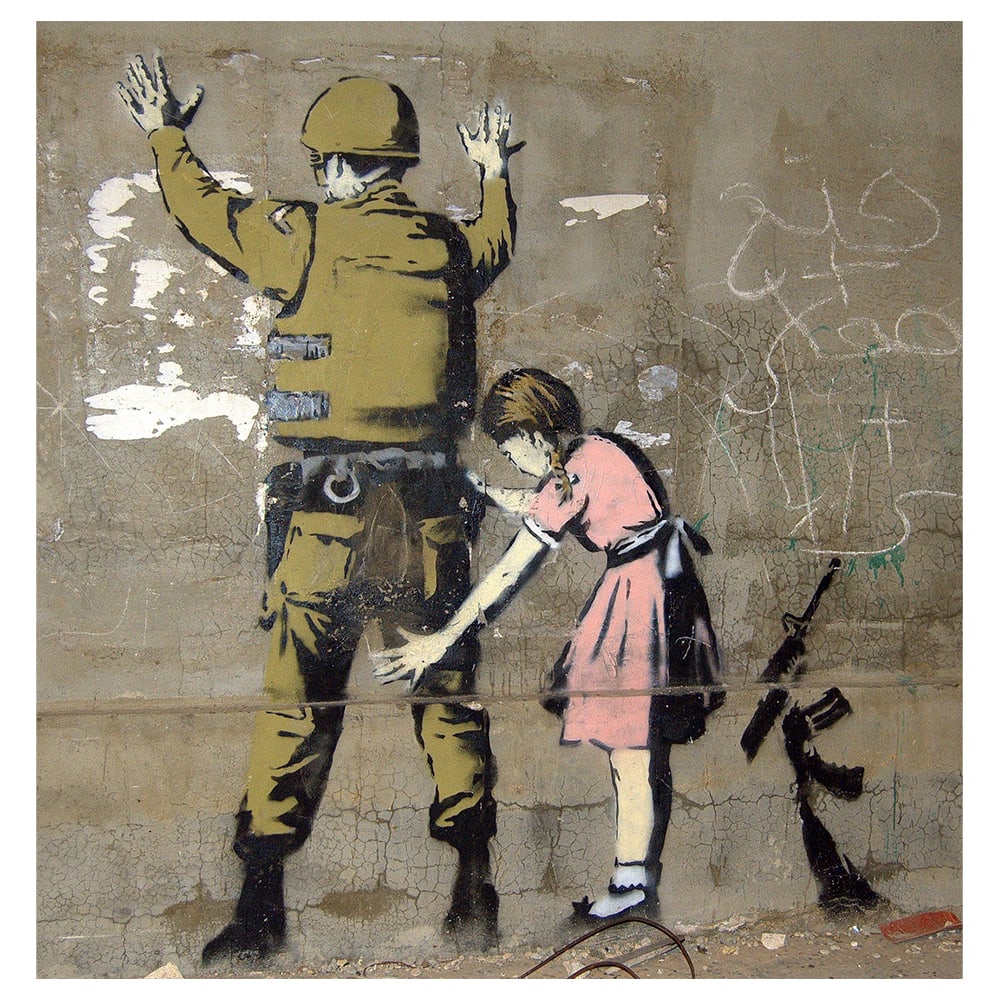 Tableau Jeune Fille et un Soldat Banksy 90x90cm