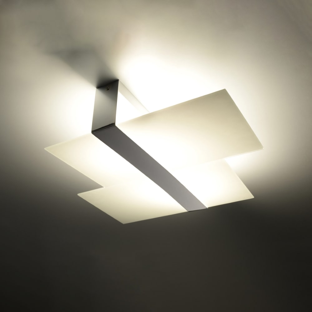 Plafonnier Acier Chrome/Blanc E27 2 Massimo — vue 4