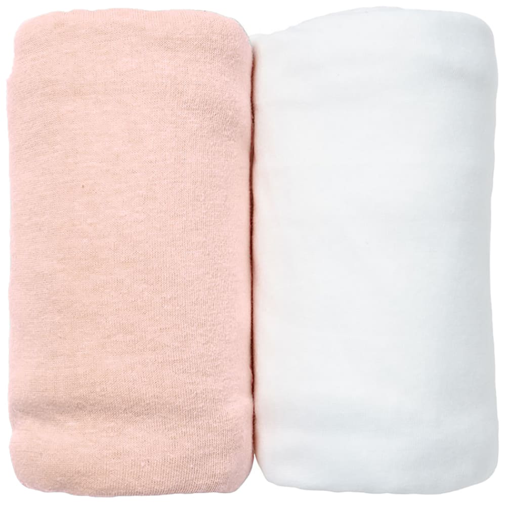 Lot de 2 Draps Housses jersey 70x140 cm Coton bio Blanc/ Pêche Lot de 2 Draps Housses jersey 70x140 cm Coton bio Blanc/ Pêche