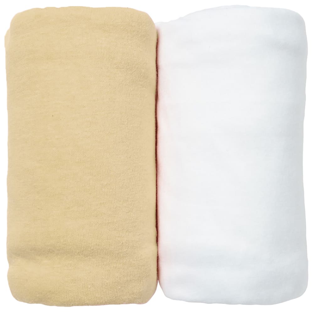 Eveil Et Nature - Lot de 2 Draps Housses jersey 60x120 cm Coton bio Blanc/Jaune