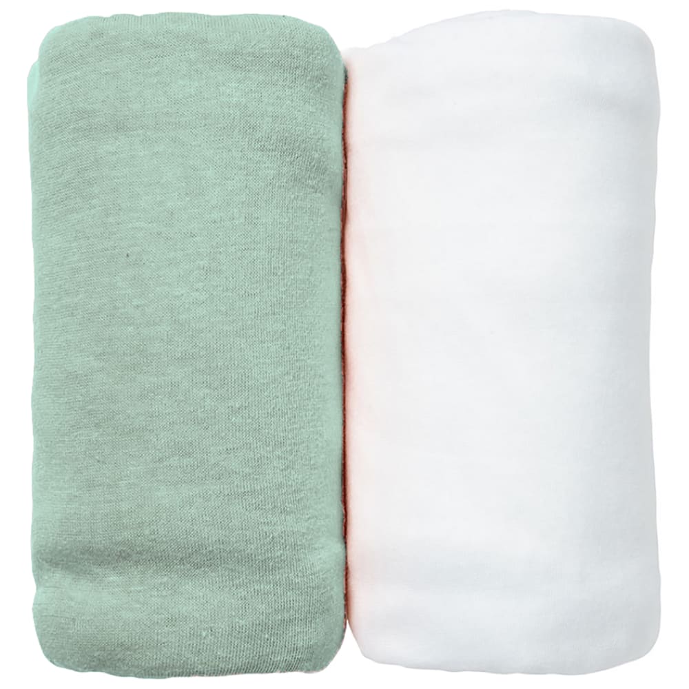 Eveil Et Nature - Lot de 2 Draps Housses jersey 40x80 cm Coton bio Blanc/Aqua