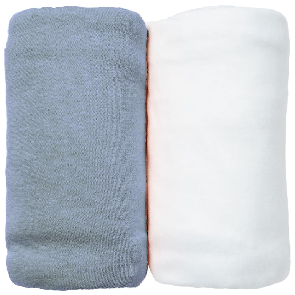 EVEIL ET NATURE Lot de 2 Draps Housses jersey 60x120 cm Coton bio Blanc/Oc&eacute;an