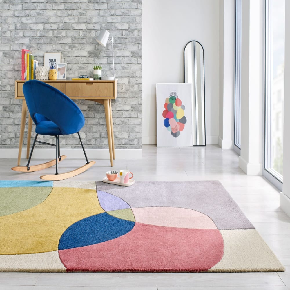 Tapis en laine jaune, grise, rose, verte et beige 120x170cm — vue 3