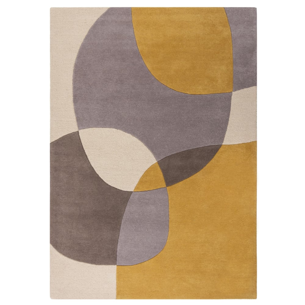 Tapis en laine jaune, grise et beige 120x170cm