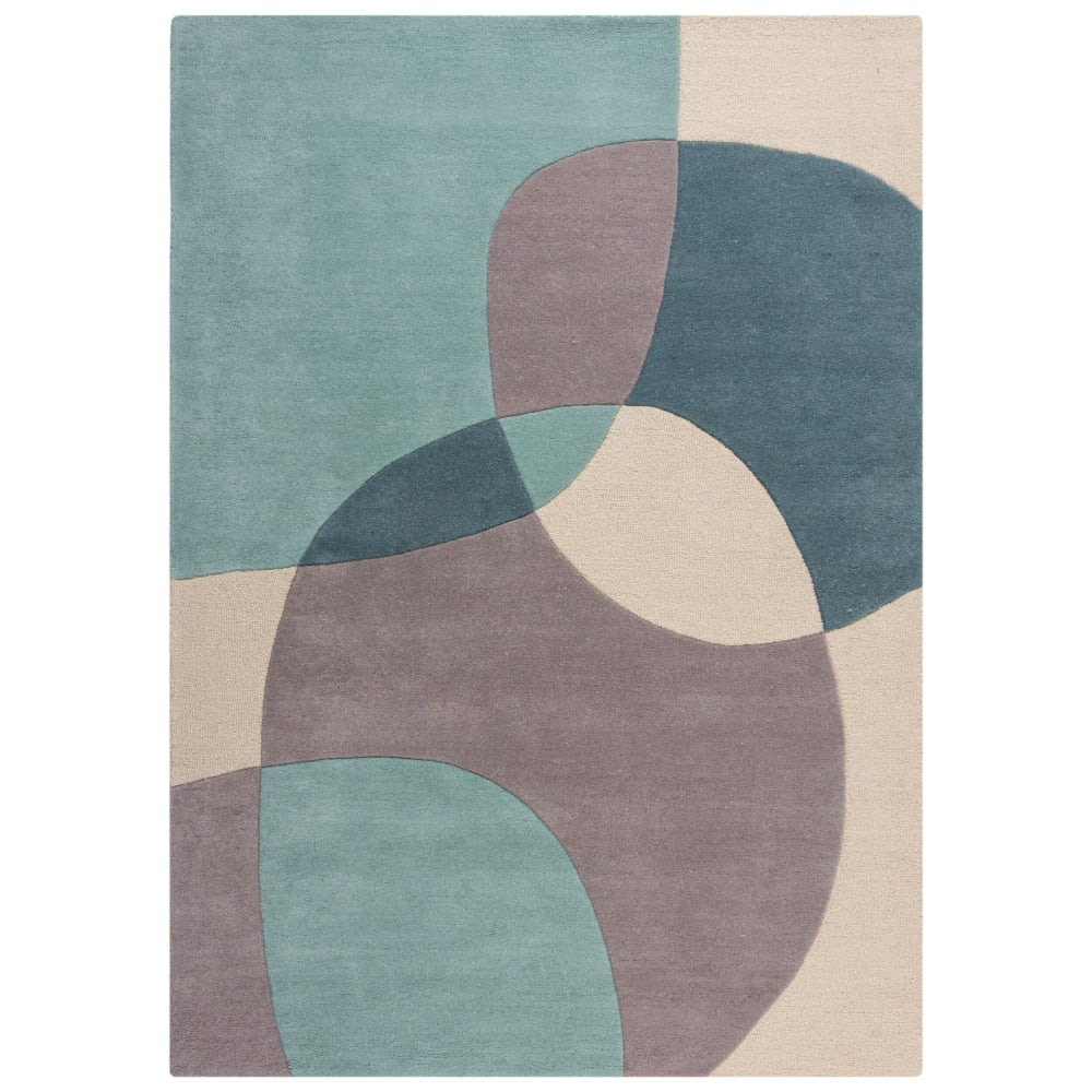 Tapis en laine bleue, grise et beige 120x170cm