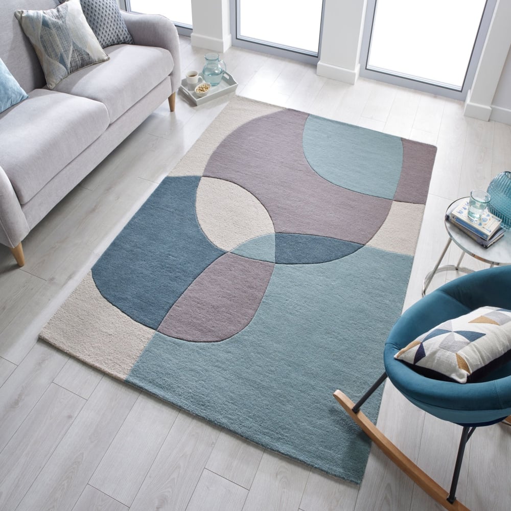 Tapis en laine bleue, grise et beige 120x170cm — vue 3