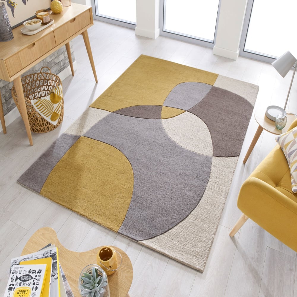 Tapis en laine jaune, grise et beige 160x230cm — vue 3