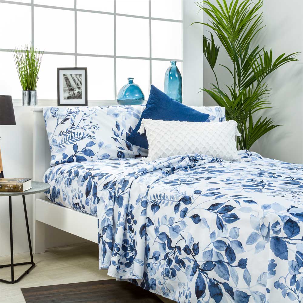 Juego de sábanas microfibra hipoalergénica azul 280x260 Cama 200
