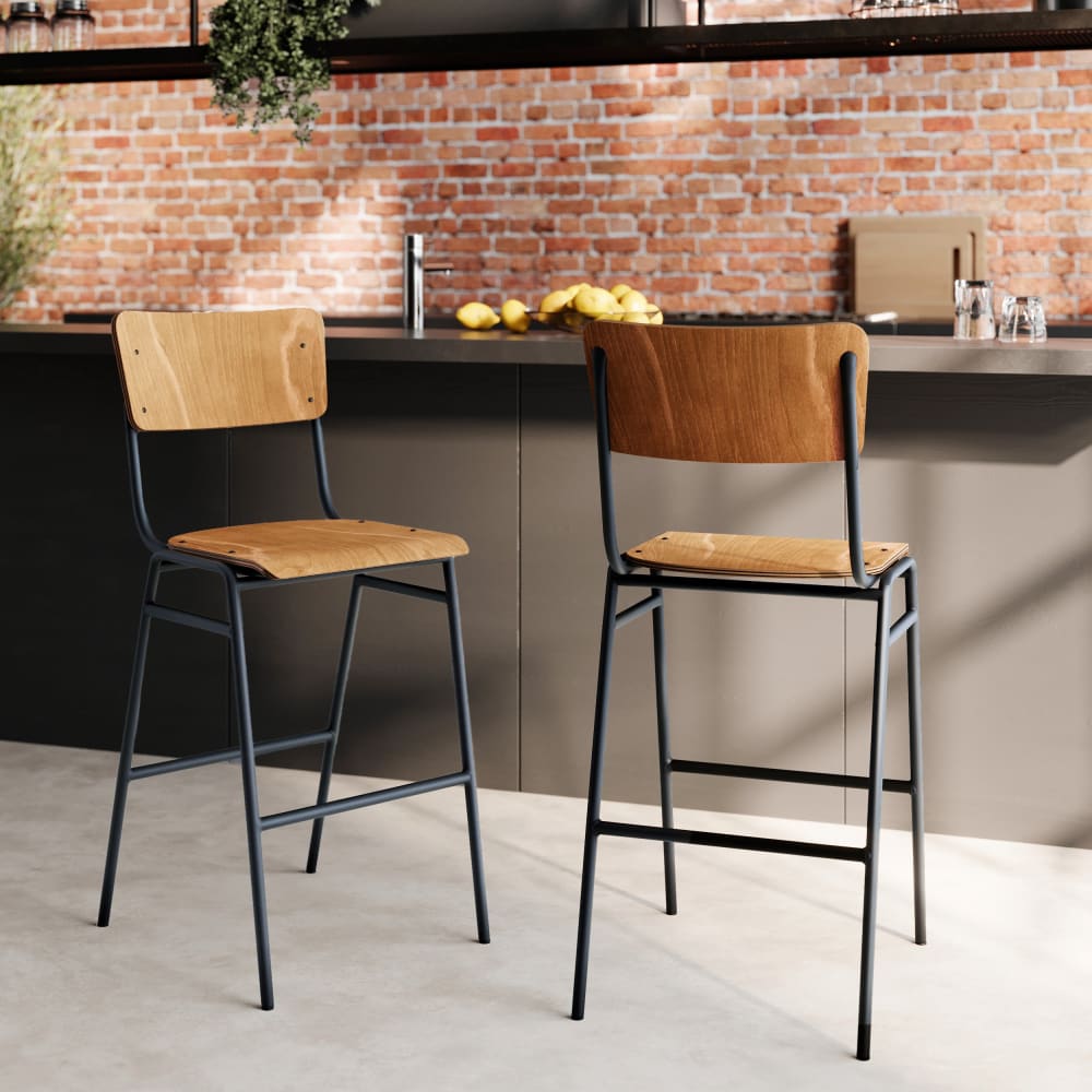 Lot de 2 chaises pour îlot central 66 cm en bois foncé
