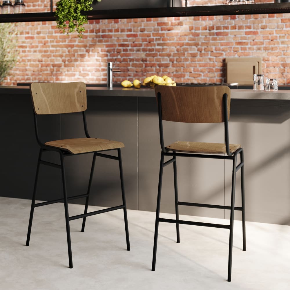 Set de 2 taburetes para isla de cocina de madera 65 cm - Maisons du Monde