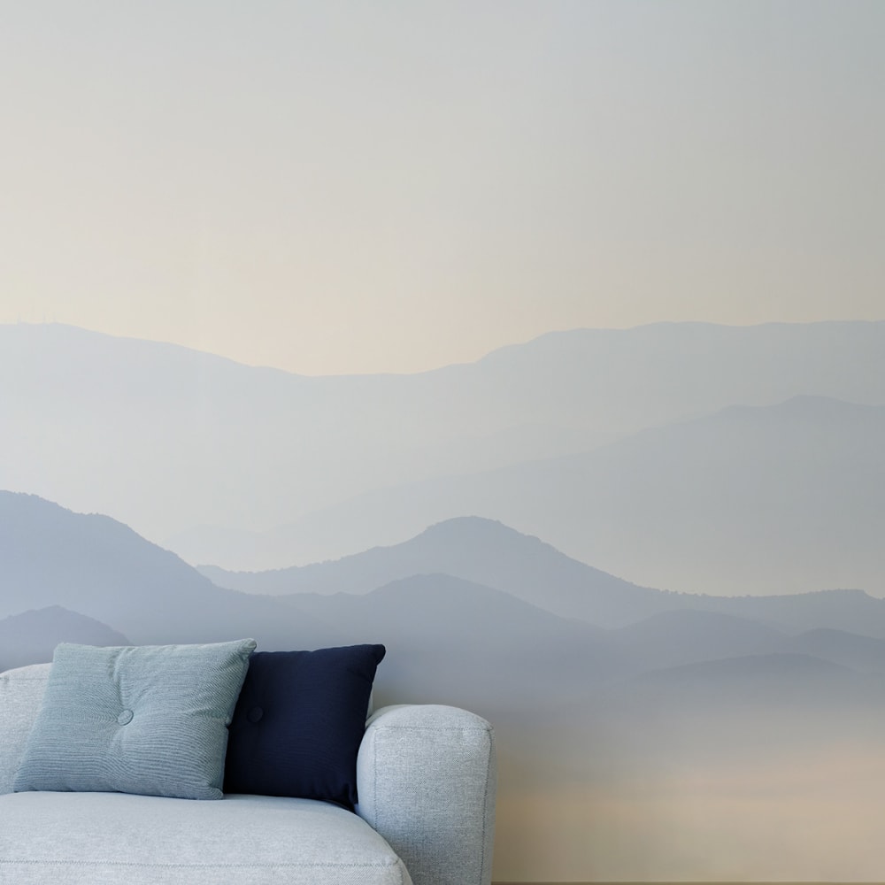 Papel pintado panorámico misty mountains, azul 255 x 250cm