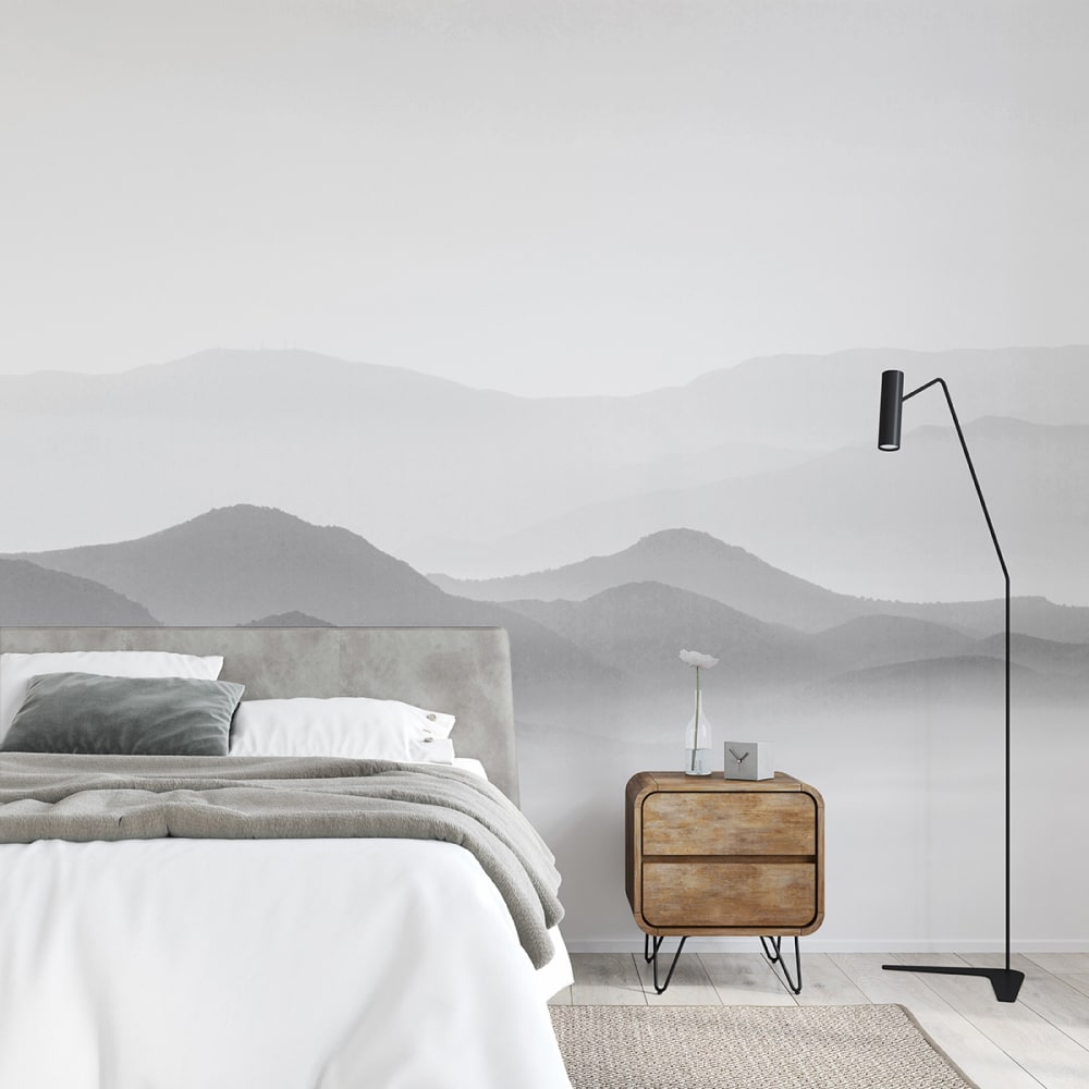 Carta da parati panoramica misty mountains, grigio 340 x 250 - Modello Contemporaneo - Öko-Tex Zertifikat - Carta