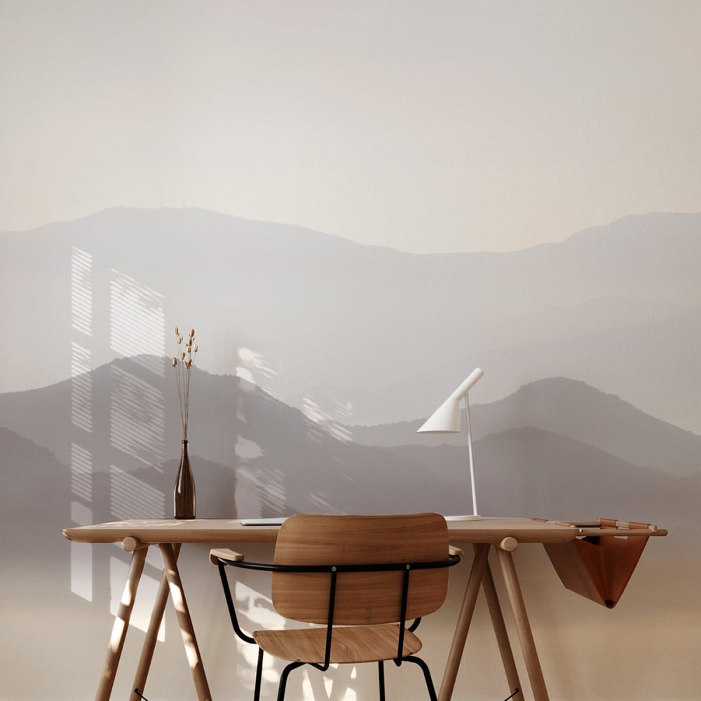 Papel pintado panorámico misty mountains, beige 425 x 250cm