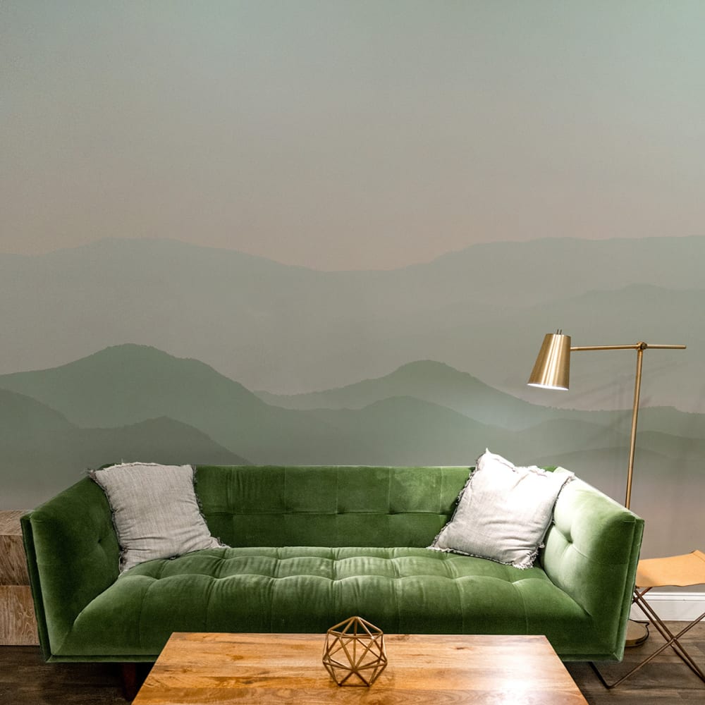 Carta da parati panoramica misty mountains, verde 340 x 250c - Modello Contemporaneo - Öko-Tex Zertifikat - Carta