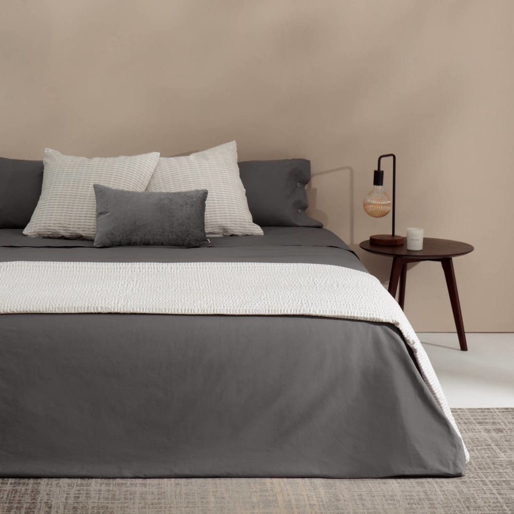 Funda nórdica de algodón orgánico color gris ceniza. Cama 180-200cm