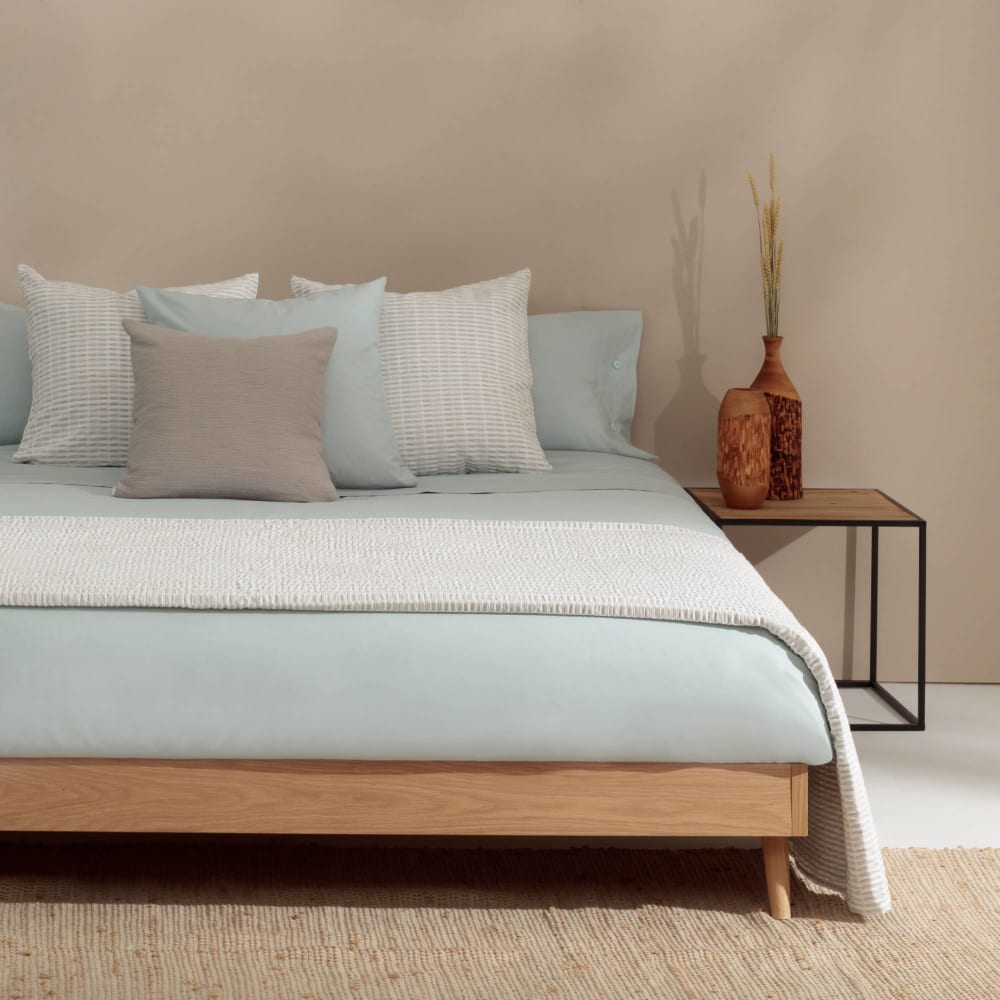 Funda nórdica de algodón orgánico 180 hilos azul aqua. Cama 150-160cm