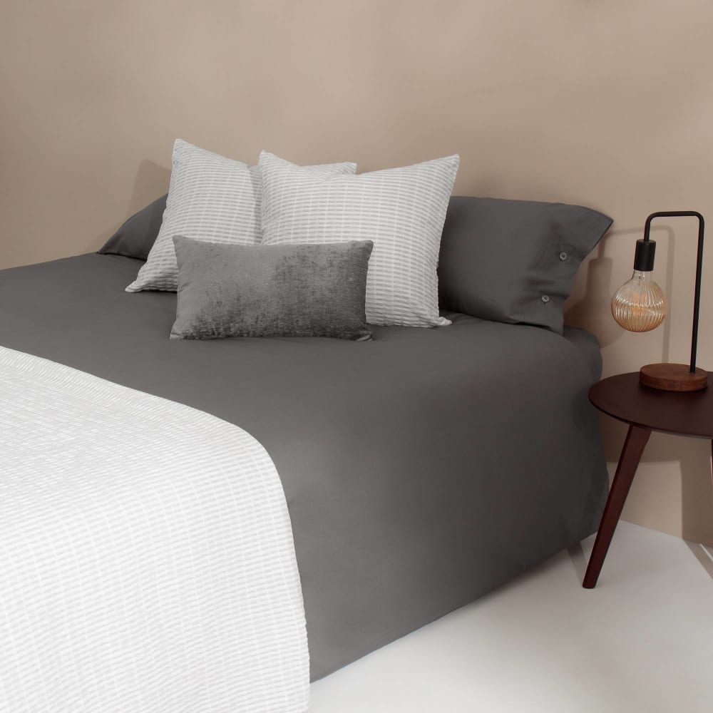 Funda nórdica de algodón orgánico 180 hilos gris ceniza.cama 150-160cm - Maisons du Monde