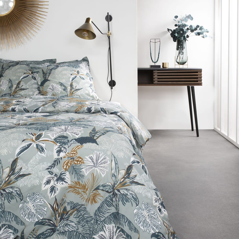 Today Parure de lit 2 personnes imprimé floral coton 220x240 cm bleu style classique chic Certifié Oeko-Tex